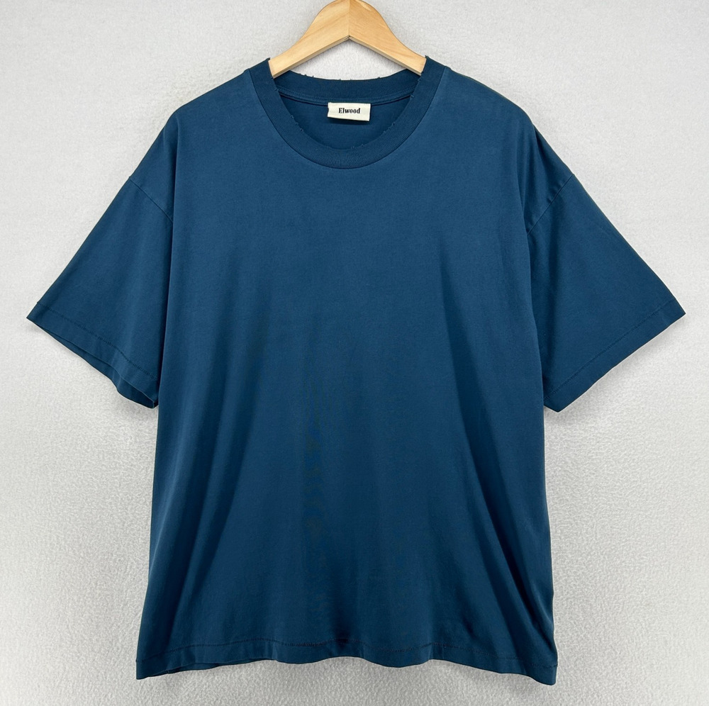ELWOOD Shirt Mens M Oversized Core Tee Organic Cotton Jersey Short Sleeve Blue